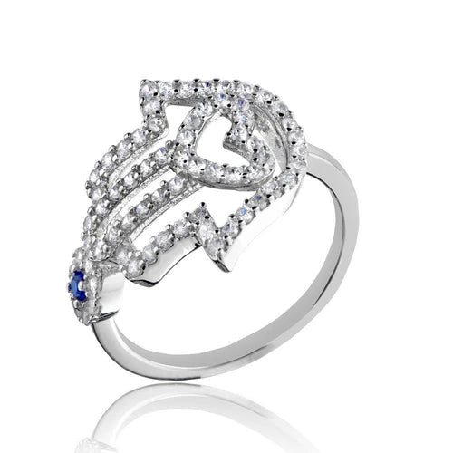 925 Sterling Silver Rhodium Plated Heart Hamsa and Evil Eye with CZ
