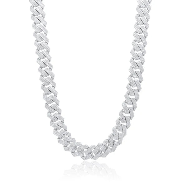 925 Sterling Silver  Rhodium Plated CZ Encrusted Miami Cuban Link 13mm Chain or Bracelet