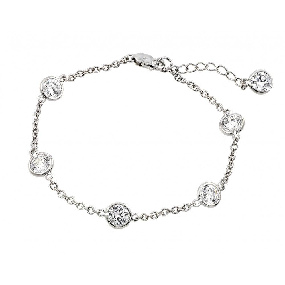 925 Silver Rhodium Plated CZ Circles Bracelet