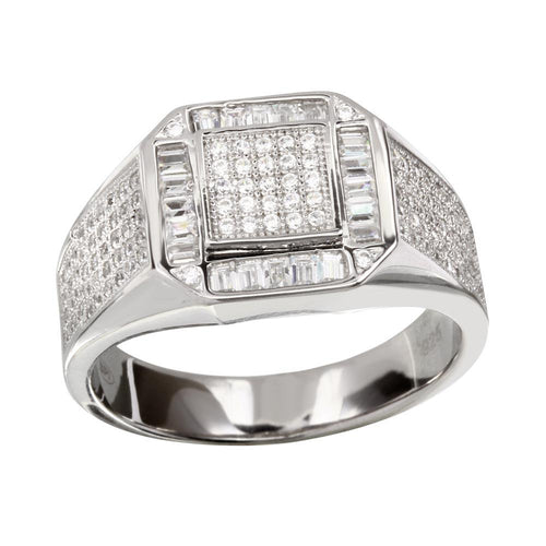 925 Sterling Silver Rhodium Plated Men's Square CZ Ring