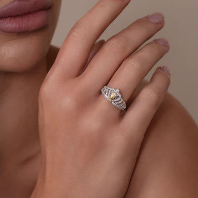 925 Sterling Silver Two-Tone Plated Saint Jude Crown Heart 18.4mm x 11.2mm Ring
