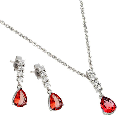 925 Sterling Silver Rhodium Plated Teardrop CZ Dangling Matching Set