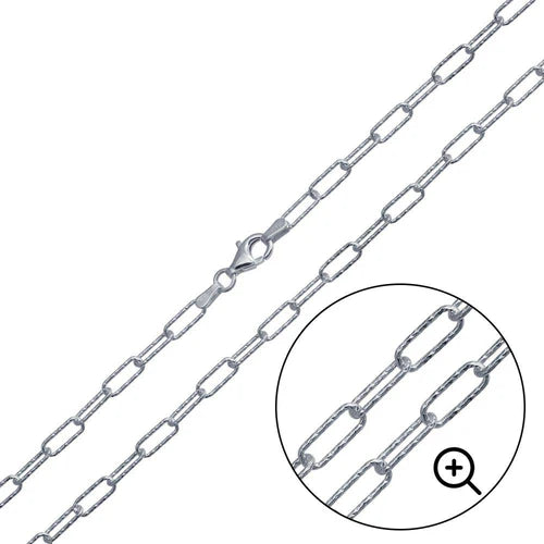 925 Sterling Silver Diamond Cut Paperclip Link Chain 3.2mm