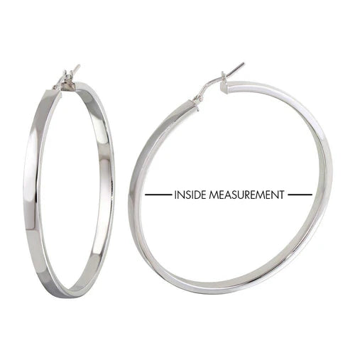 925 Sterling Silver Rhodium Plated Electroforming Flat 4mm Hoop Earrings