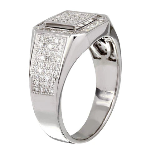 925 Sterling Silver Rhodium Plated Men's Square CZ Ring