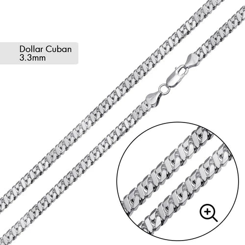 925 Sterling Silver Dollar Cuban Chain 3.3mm