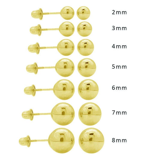 14 Karat Yellow Gold Screw Backing Bead Stud Earring