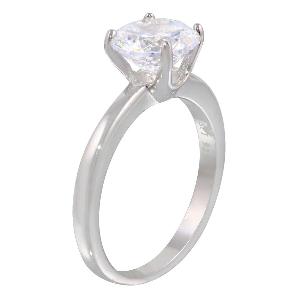925 Sterling Silver Rhodium Plated Round Solitaire CZ Ring