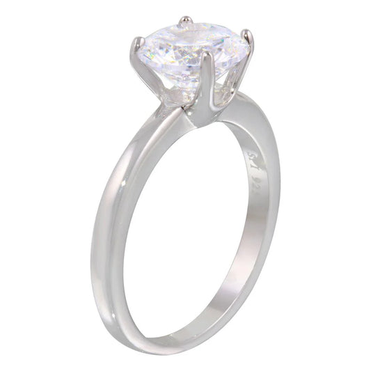 925 Sterling Silver Rhodium Plated Round Solitaire CZ Ring