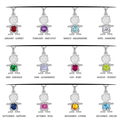 925 Sterling Silver High Polished  Round CZ Birthstone Boy Flat Charm