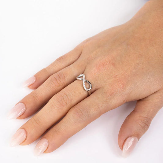 925 Sterling Silver Rhodium Plated Clear CZ Infinity Ring