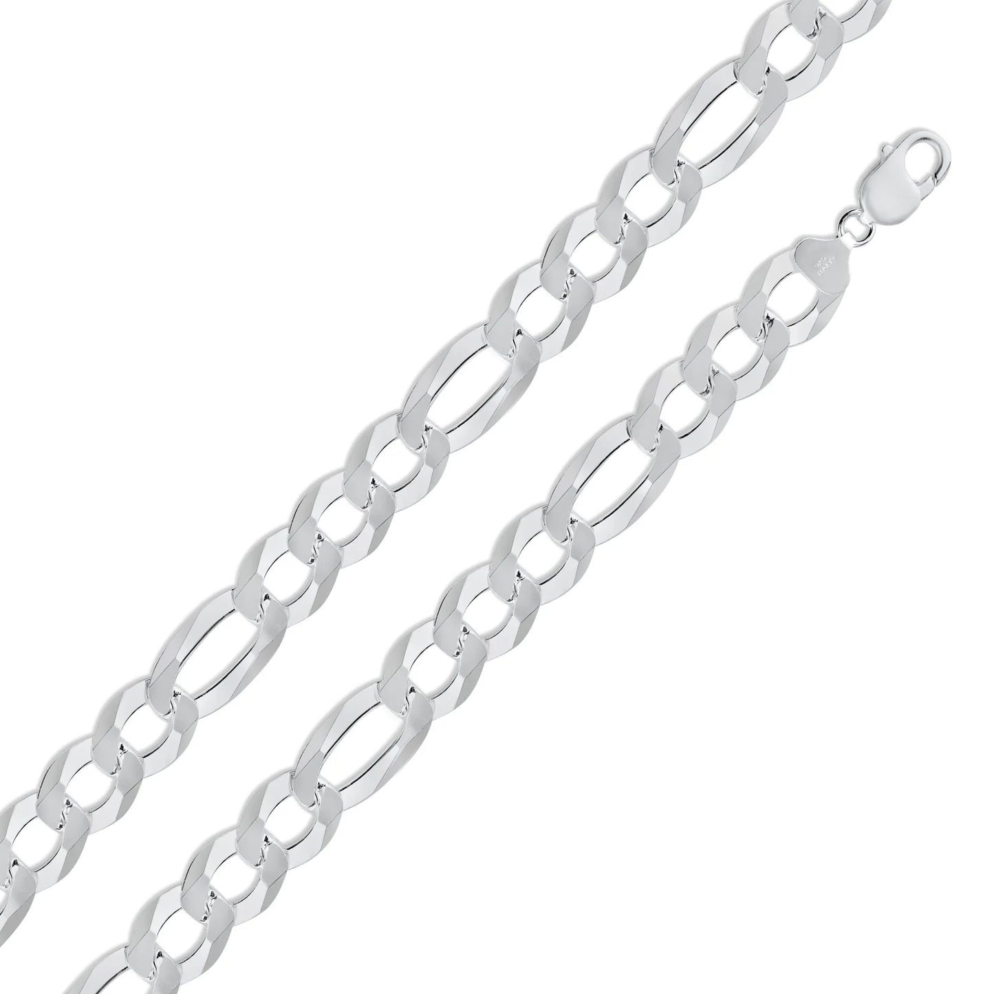 925 Sterling Silver Figaro 350 Chain or Bracelet 14mm