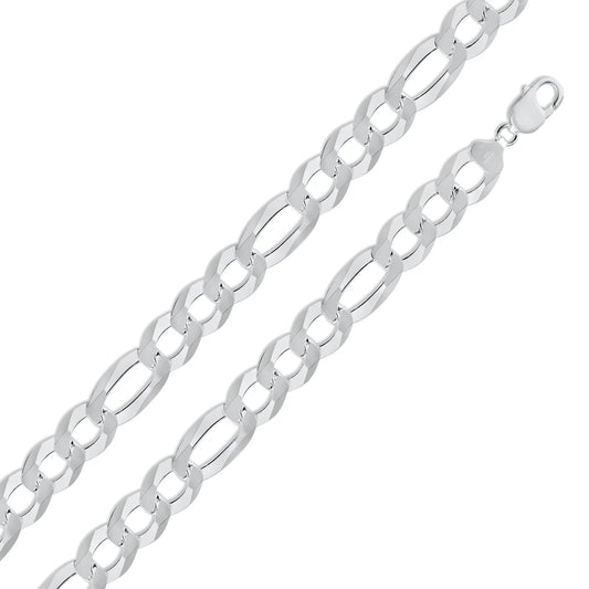 925 Sterling Silver Figaro 350 Chain or Bracelet 14mm