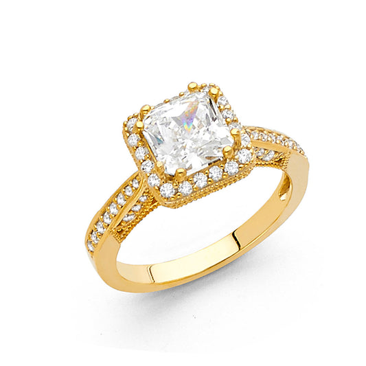 14K Yellow Gold Women's Princess Cut Halo Split Shank Cubic Zirconia Engagement Ring