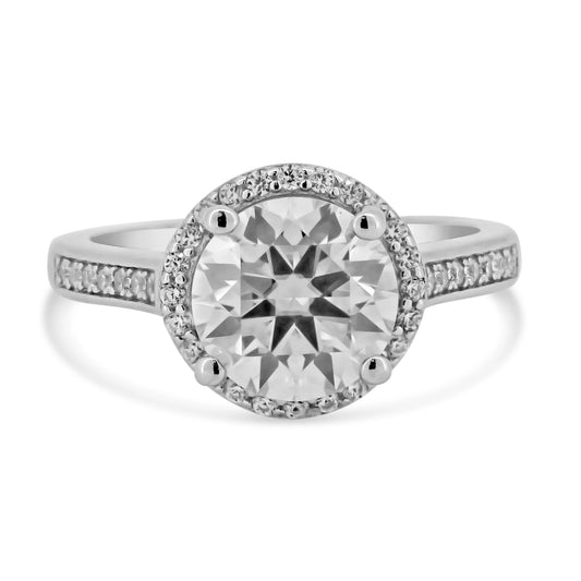 925 Sterling Silver Rhodium Plated Halo Round Moissanite Stones Ring