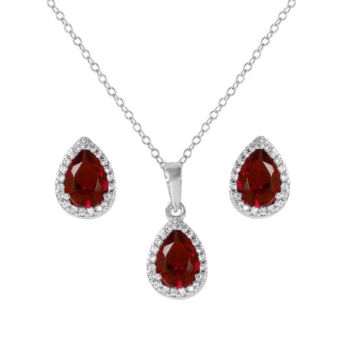 925 Sterling Silver Rhodium Plated Pear Birthstone Set