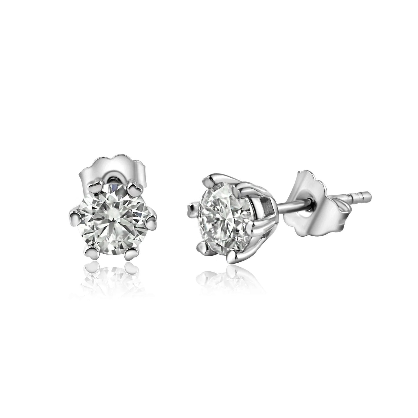 925 Sterling Silver Moissanite 0.5 Carat 6mm Round Push Back Earring