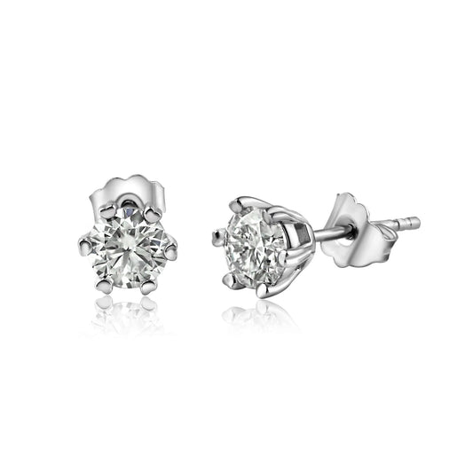 925 Sterling Silver Moissanite 0.5 Carat 6mm Round Push Back Earring