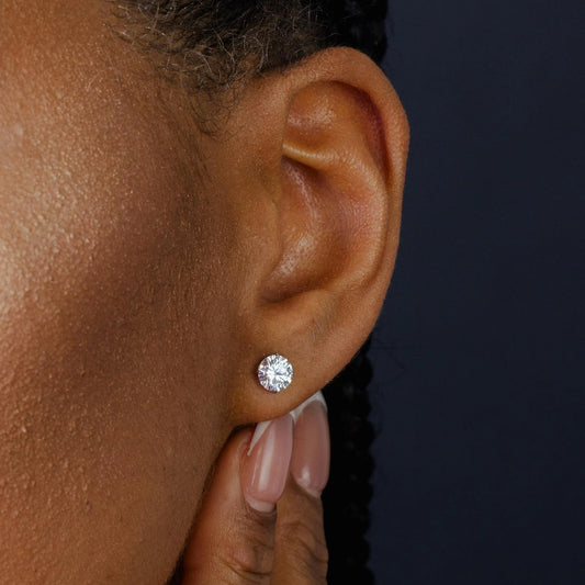 925 Sterling Silver Rhodium Plated Moissanite Stone Round Push Back Earring