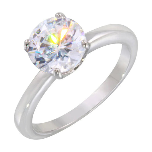 925 Sterling Silver Rhodium Plated Round Solitaire CZ Ring