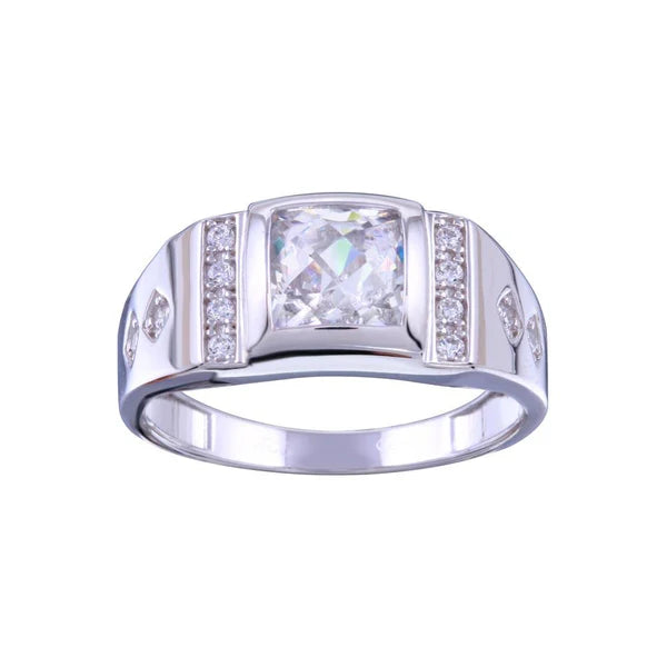 925 Sterling Silver Rhodium Plated Men's Square CZ Ring