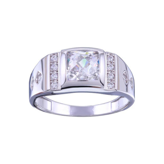 925 Sterling Silver Rhodium Plated Men's Square CZ Ring
