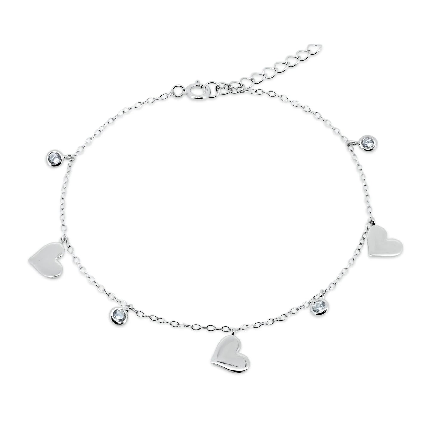 925 Sterling Silver  CZ Small Hearts Bracelet