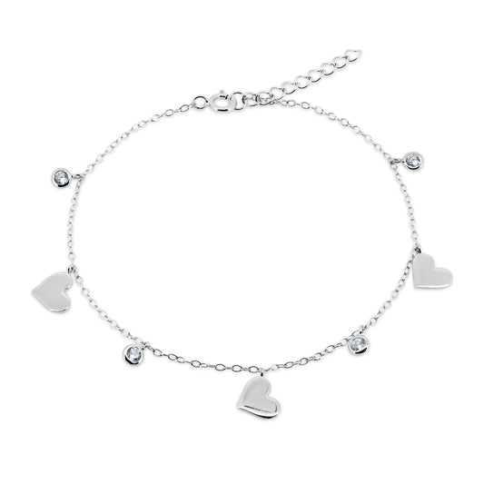 925 Sterling Silver  CZ Small Hearts Bracelet