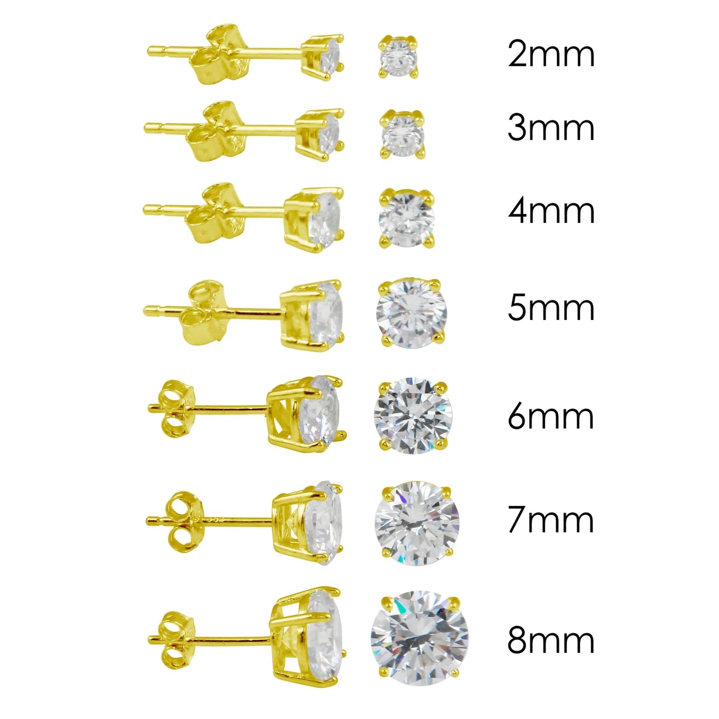 925 Sterling Silver Gold Plated Round Basket Clear CZ Stud Earring