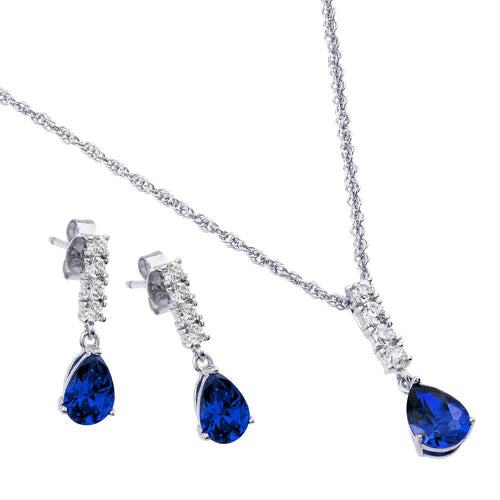 925 Sterling Silver Rhodium Plated Teardrop CZ Dangling Matching Set