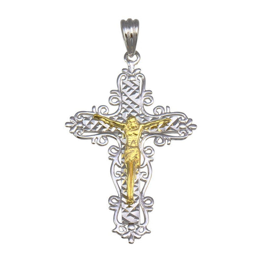 925 Sterling Silver Two-Tone Plated Crucifix Cross Pendant