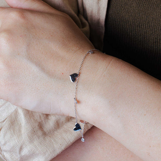 925 Sterling Silver  CZ Small Hearts Bracelet