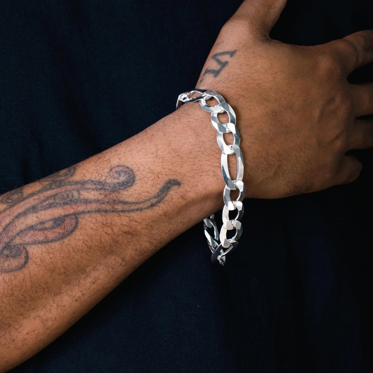 925 Sterling Silver Figaro 350 Chain or Bracelet 14mm