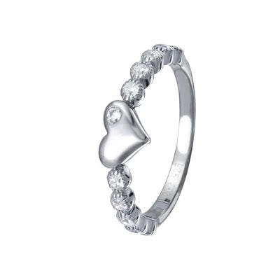 925 Sterling Silver Rhodium Plated CZ Heart Bubble Shank Ring