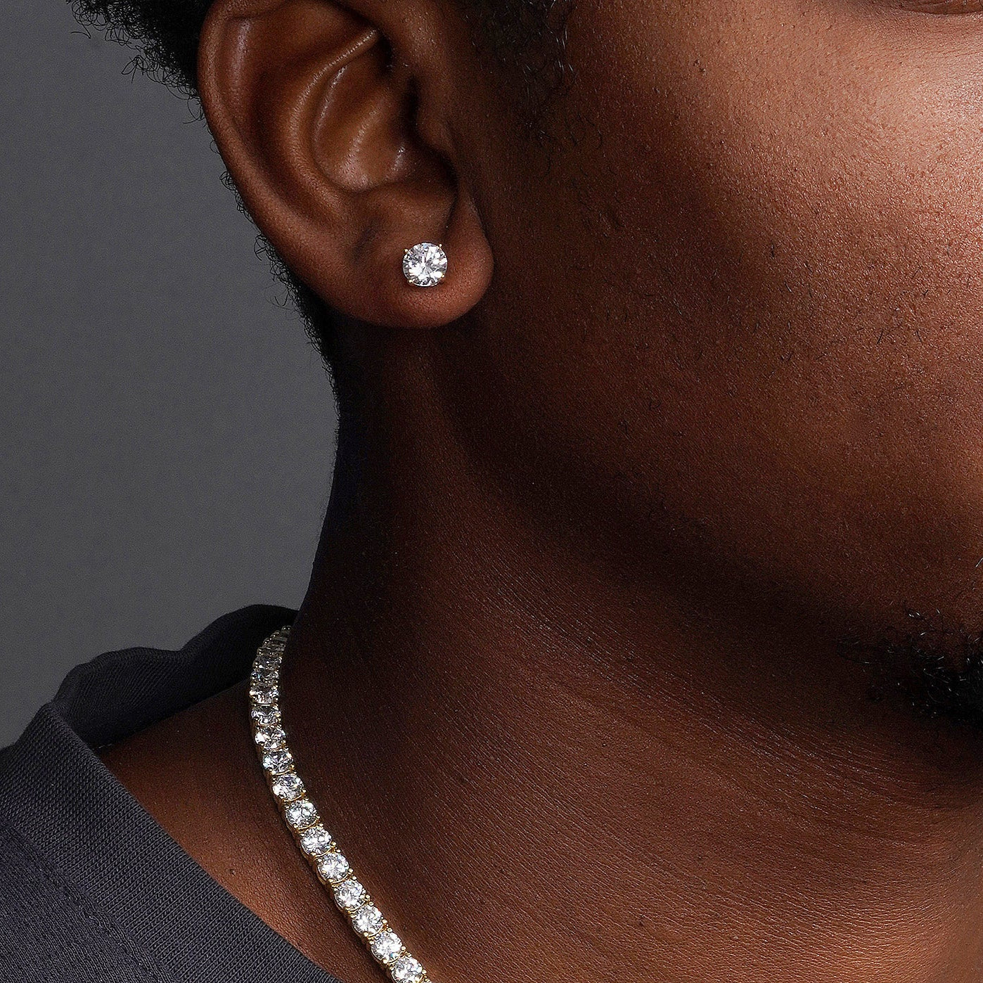 925 Sterling Silver Gold Plated Round Basket Clear CZ Stud Earring