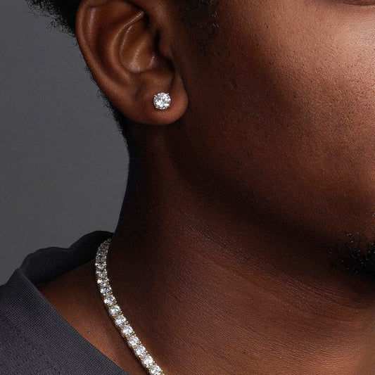 925 Sterling Silver Gold Plated Round Basket Clear CZ Stud Earring