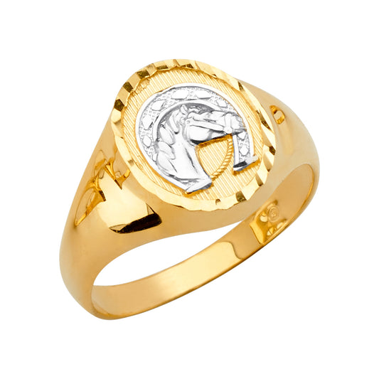 14K Men’s Two-Tone Horse Head Horseshoe Ring