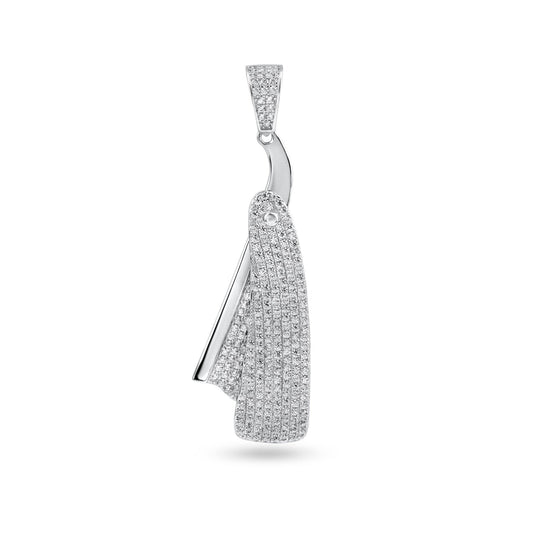 925 Sterling Silver Rhodium Plated  Barber Razor Clear CZ Pendant