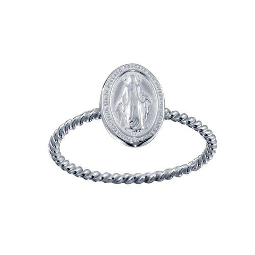 925 Sterling Silver High Polished  Mary Medallion Ring