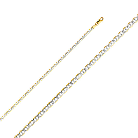 2.5mm 14K Solid Two-Tone Gold White Pave Flat Mariner Chain Necklaces & Matching Bracelets