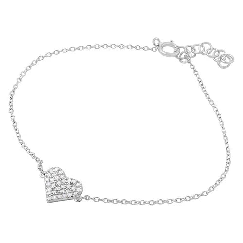 925 Sterling Silver Rhodium Plated CZ Encrusted Hearts Bracelet