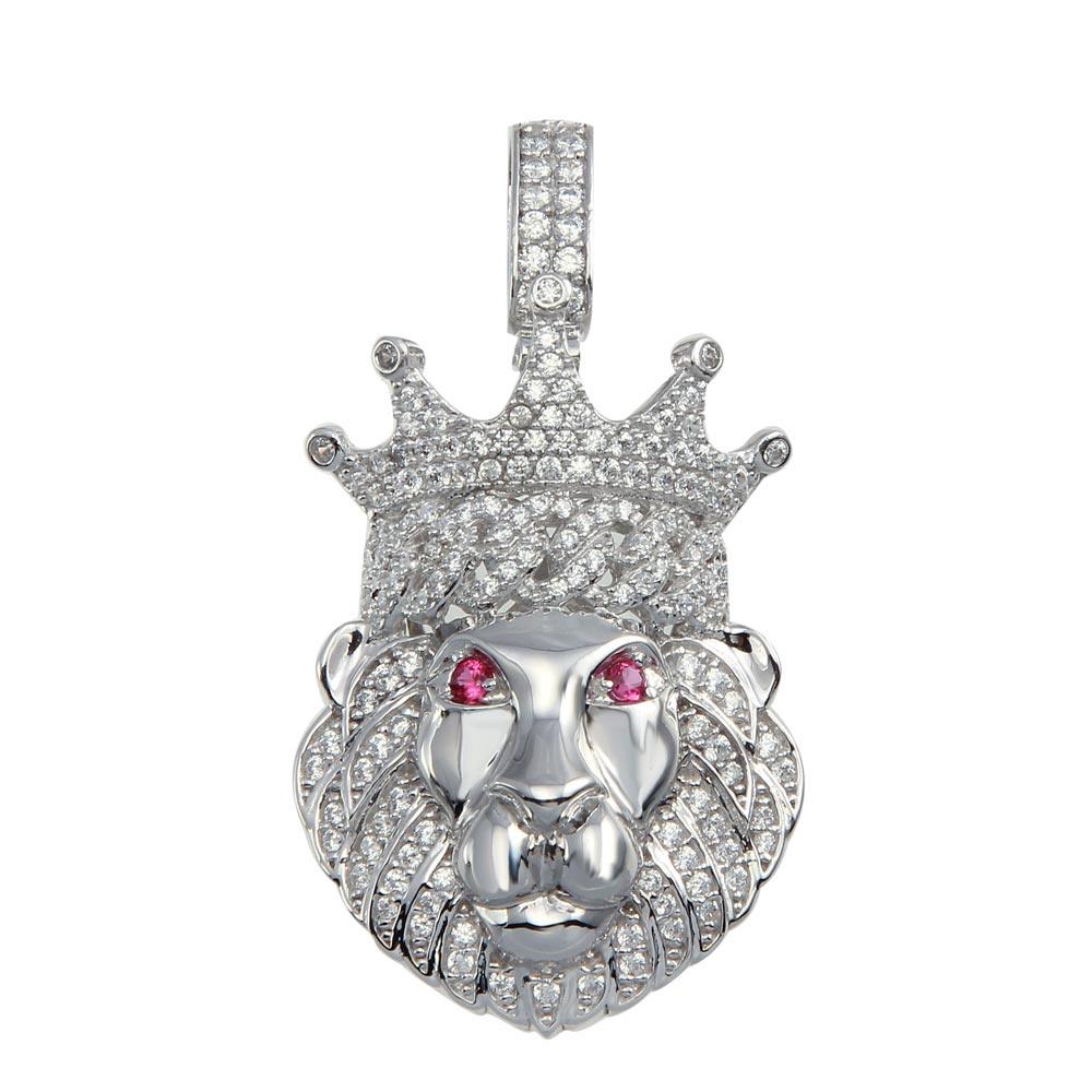 925 Sterling Silver Crown Lion CZ Pendant