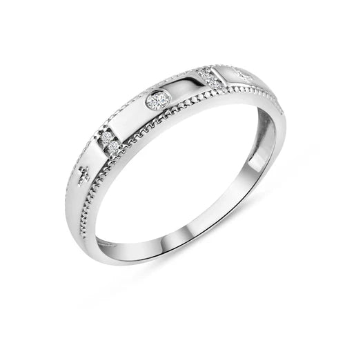 925 Sterling Silver Rhodium Plated Round CZ Cross Shank Design Ring