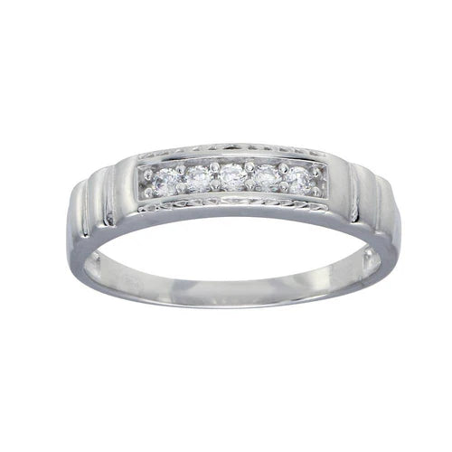 925 Sterling Silver Rhodium Plated Round CZ Stone Bordered Ring