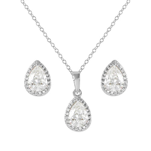 925 Sterling Silver Rhodium Plated Pear Birthstone Set