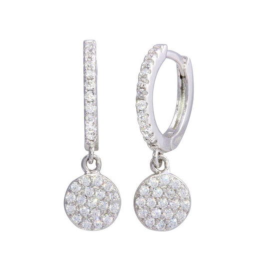 925 Sterling Silver Rhodium Plated Dangling CZ Disc huggie hoop Earrings
