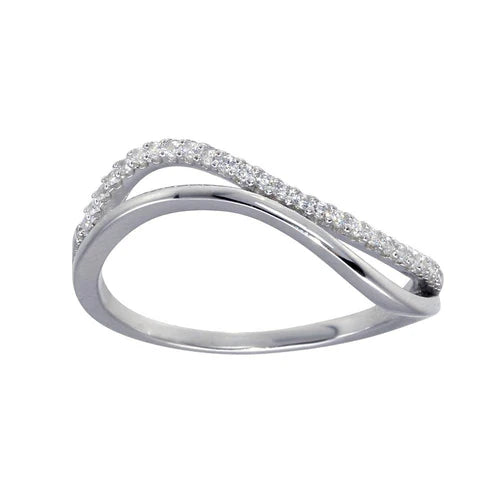 925 Sterling Silver Rhodium Plated Double Wave CZ Ring
