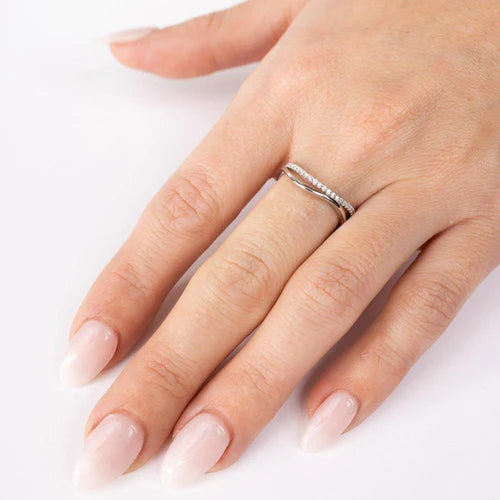925 Sterling Silver Rhodium Plated Double Wave CZ Ring