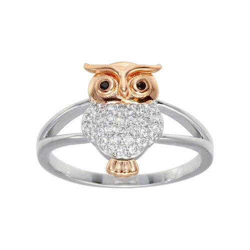 925 Sterling Silver Two-Tone CZ Owl Ring