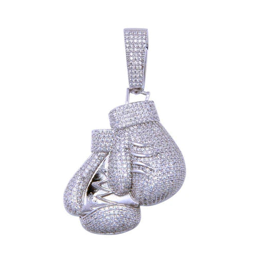 925 Sterling Silver Rhodium Plated CZ Boxing Glove Pendant